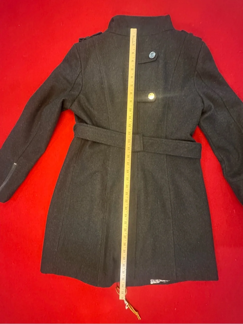 GUESS Womens Black Belted Wool-Blend Coat - Classic Double-Breasted Style Size M